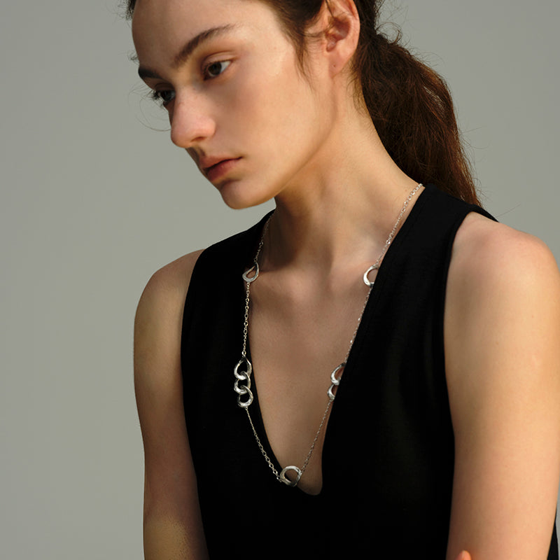 OINICIO Grayling Textured Water Ripple Openwork Stackable Double Necklace