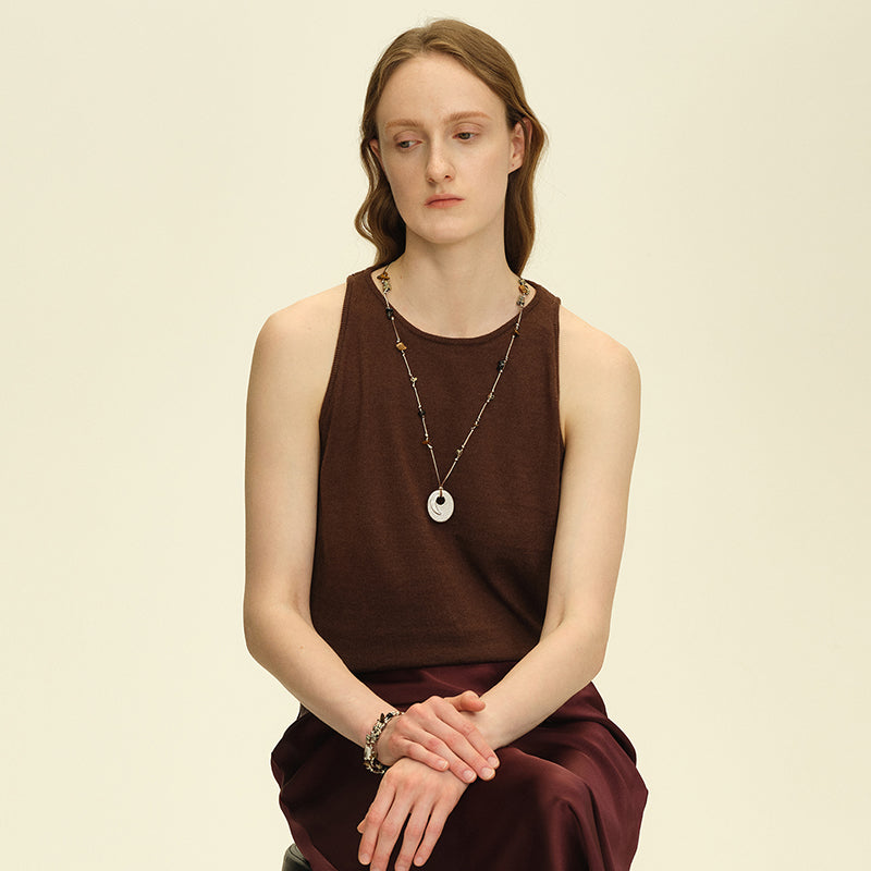 OINICIO Seed Annual Ring Natural Stone Cord Necklace