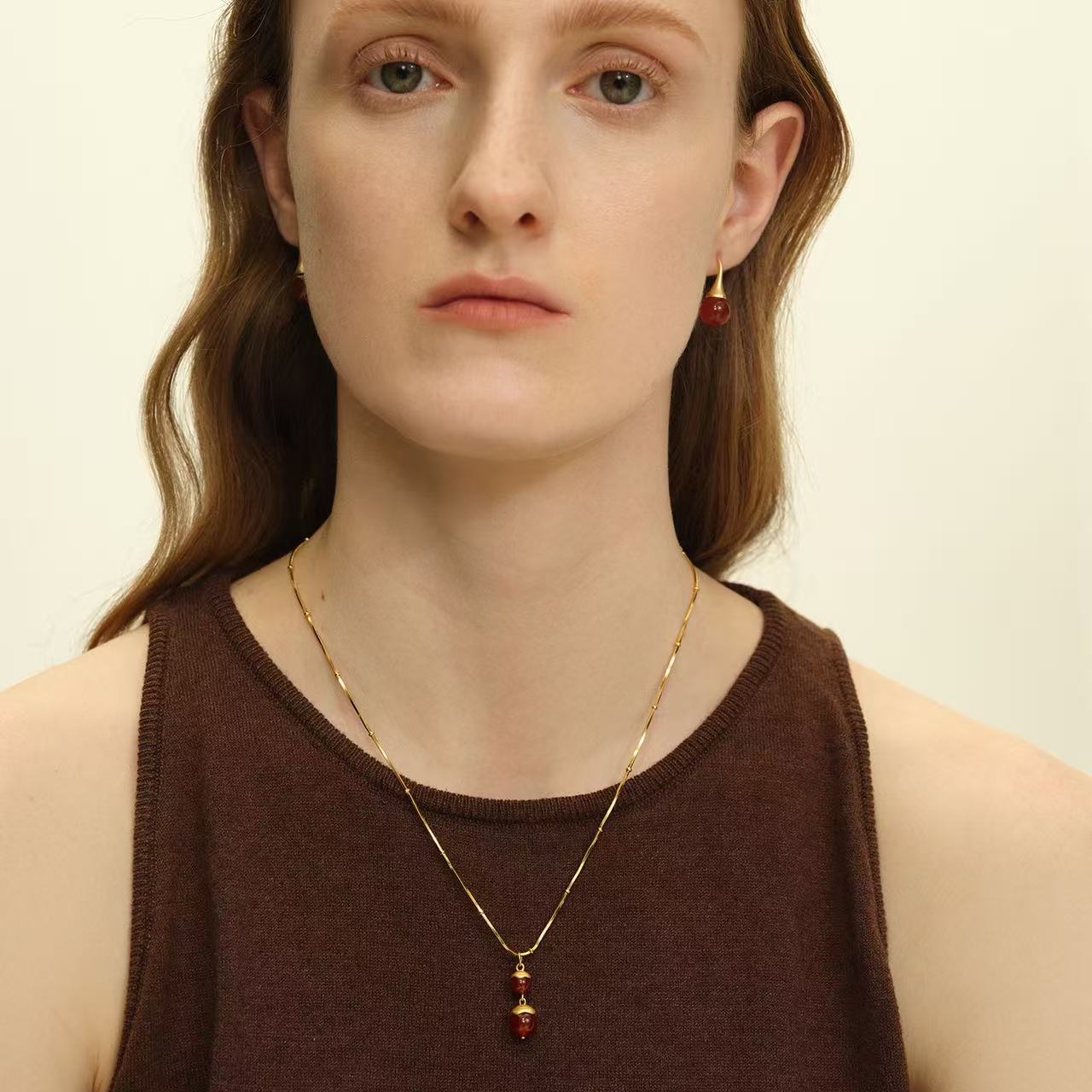 OINICIO Seed 925 Silver and Red Agate Hulu Necklace