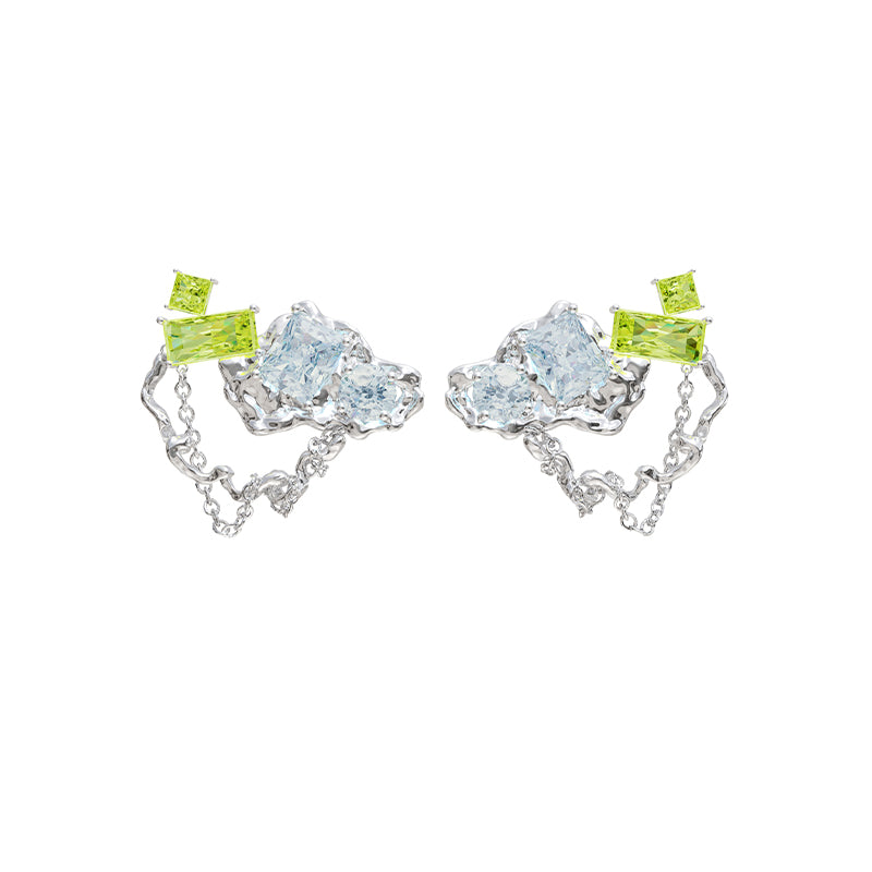 OINICIO Mumbling Blue-Green Zircon Chain Earrings