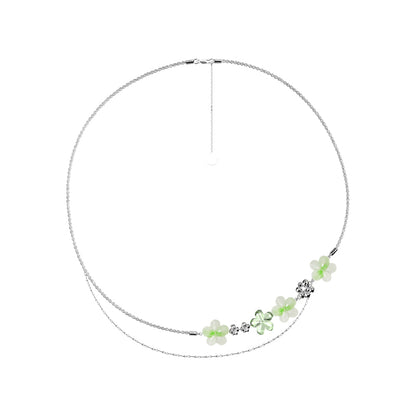 OINICIO Comfort Zone Green Flower Double Layer Necklace