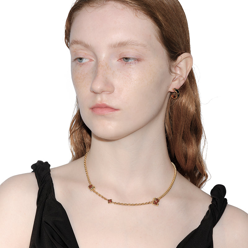 OINICIO Sediment Dark Red Agate Inlay Necklace