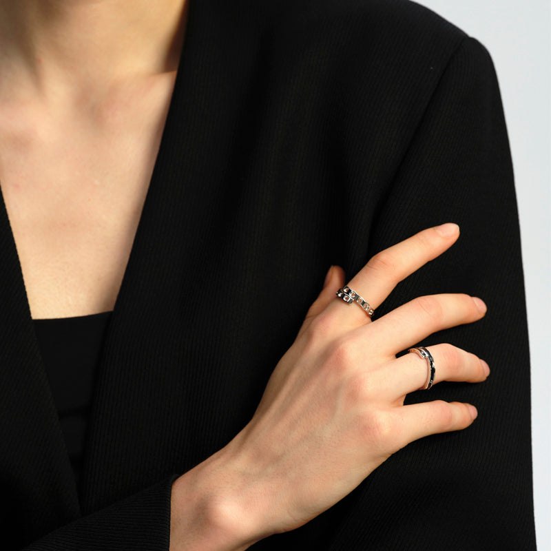 OINICIO Sediment Silver Epoxy Resin Asymmetric Ring, Size 15#