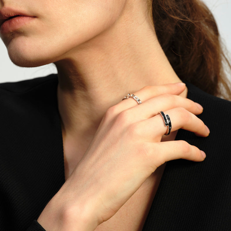 OINICIO Sediment Black Epoxy Resin Asymmetric Ring, Size 13#