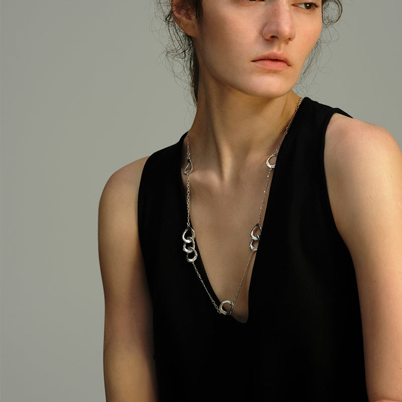 OINICIO Grayling Textured Water Ripple Openwork Stackable Double Necklace