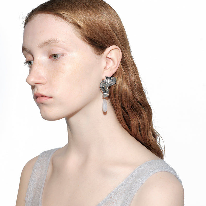 OINICIO Moonquake Blue Striped Agate Pendant Earrings