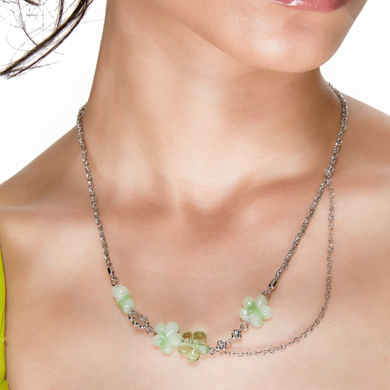 OINICIO Comfort Zone Green Flower Double Layer Necklace