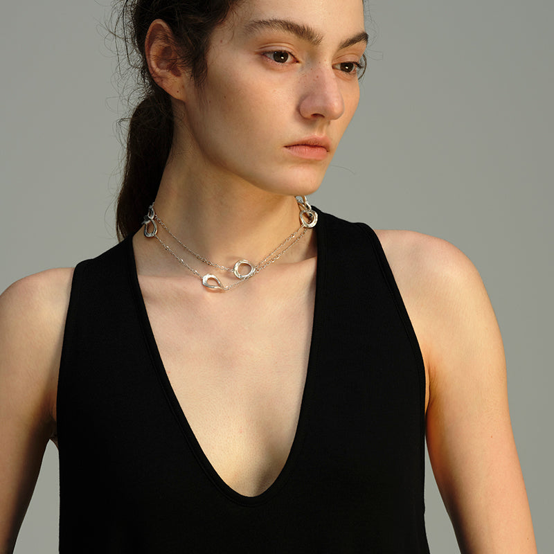 OINICIO Grayling Textured Water Ripple Openwork Stackable Double Necklace