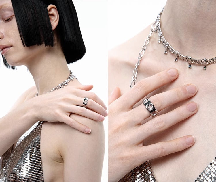 OINICIO Men's Sediment Hollow Plain Ring, Size 20#