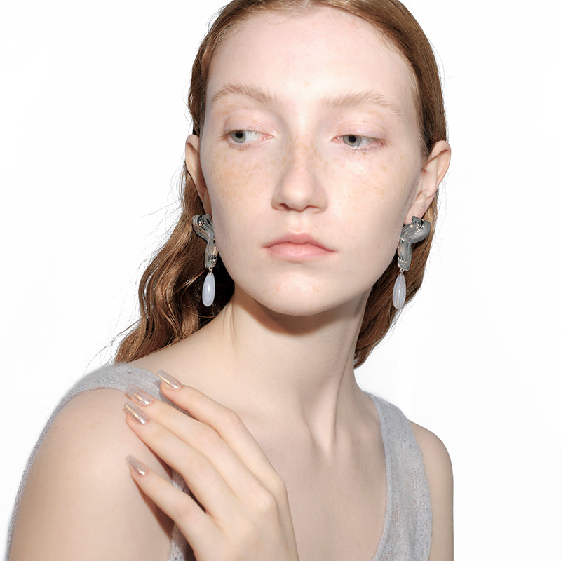 OINICIO Moonquake Blue Striped Agate Pendant Earrings