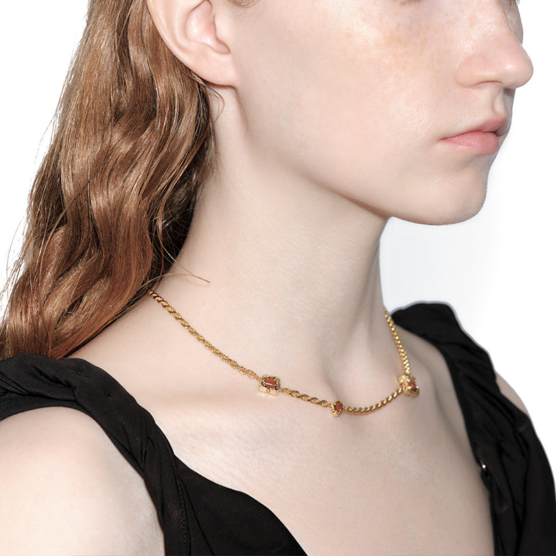 OINICIO Sediment Dark Red Agate Inlay Necklace