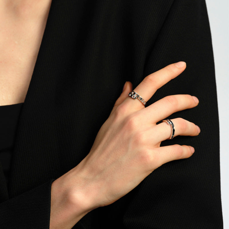 OINICIO Sediment Black Epoxy Resin Asymmetric Ring, Size 13#