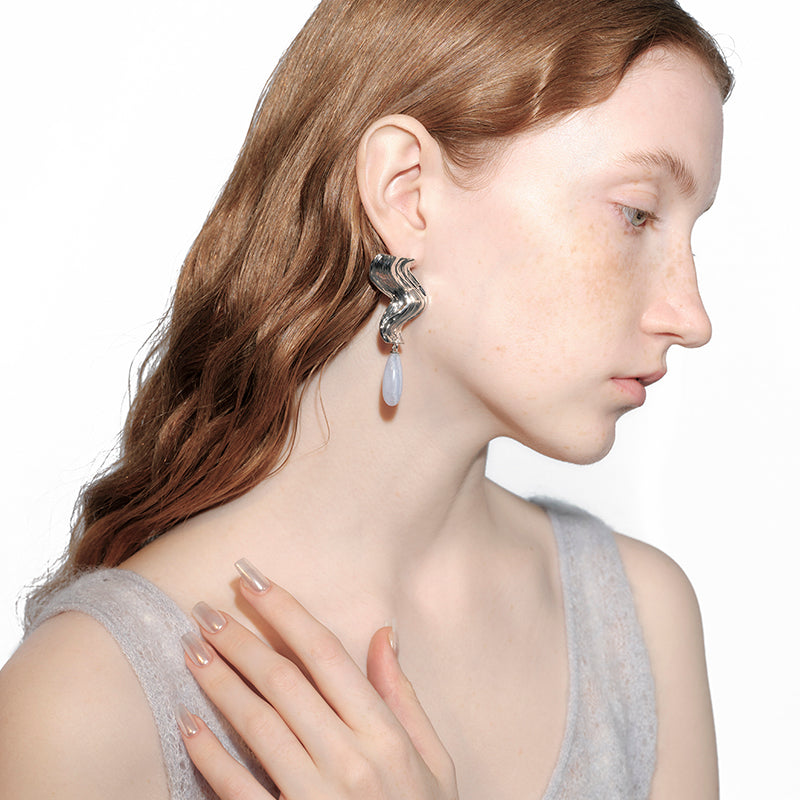 OINICIO Moonquake Blue Striped Agate Pendant Earrings