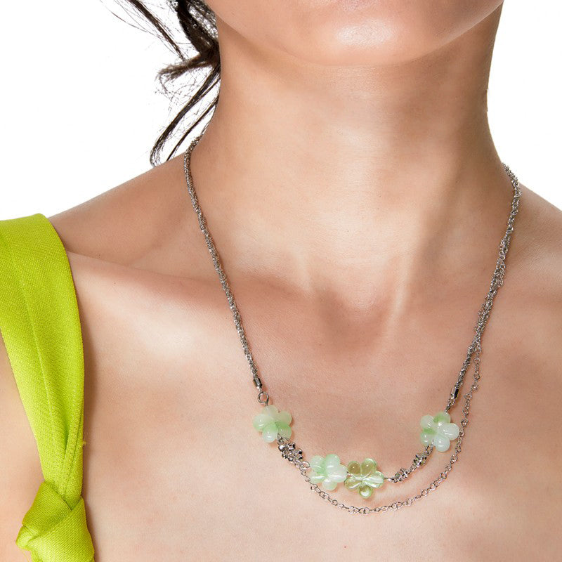 OINICIO Comfort Zone Green Flower Double Layer Necklace