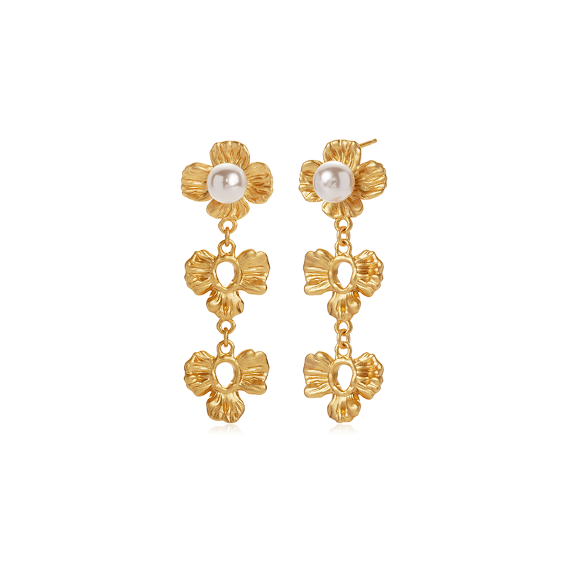 OINICIO NanKe Gold Lace Flower Pearl Earrings
