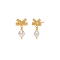 OINICIO NanKe Gold Lace Bow Pearl Stud Earrings