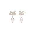 OINICIO NanKe Silver Lace Bow Pearl Stud Earrings