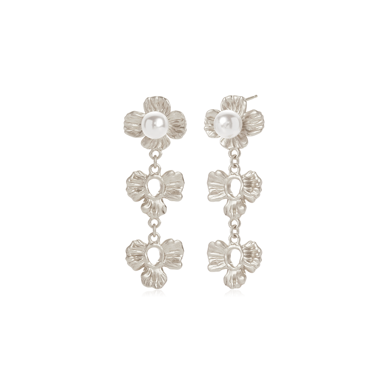 OINICIO NanKe Silver Lace Flower Pearl Earrings