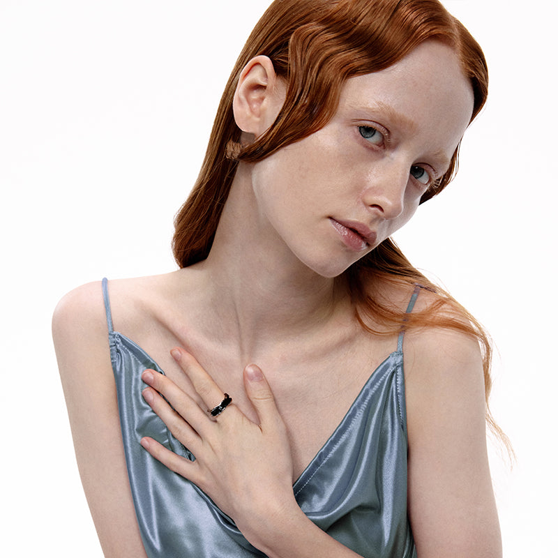 OINICIO Men's Sediment Black Resin Slim Ring with Zirconia, Size 20#