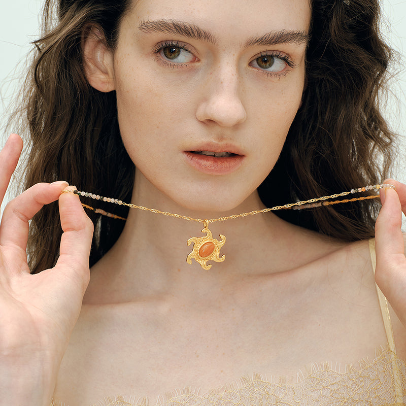 OINICIO VALURI Ocean‑Totem Moonstone Pendant Necklace, Gold‑Tone