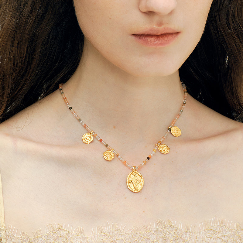 OINICIO VALURI Medallion Bead Necklace, Silver‑Tone