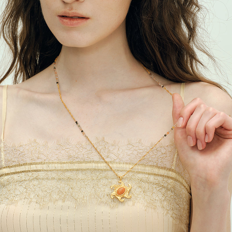 OINICIO VALURI Ocean‑Totem Moonstone Pendant Necklace, Gold‑Tone