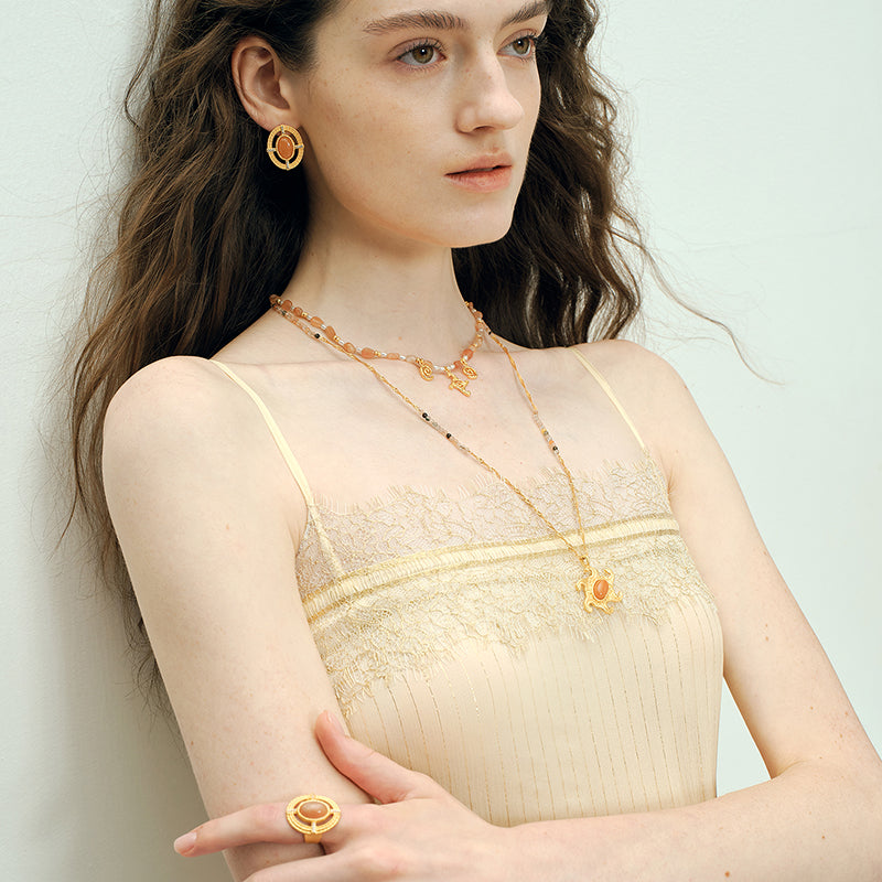 OINICIO VALURI Ocean‑Totem Moonstone Pendant Necklace, Gold‑Tone