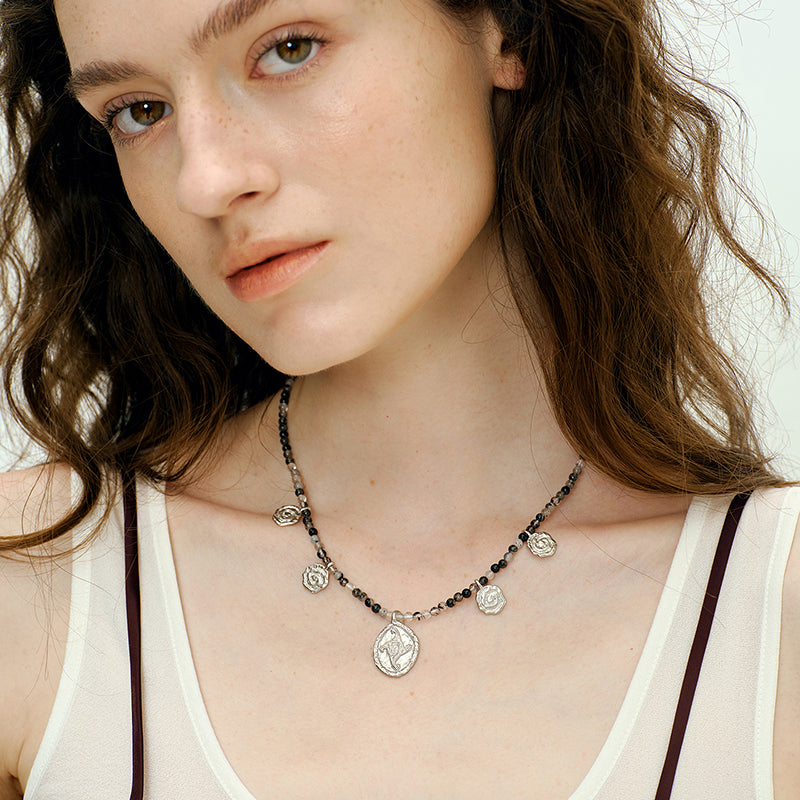 OINICIO VALURI Medallion Bead Necklace, Gold‑Tone