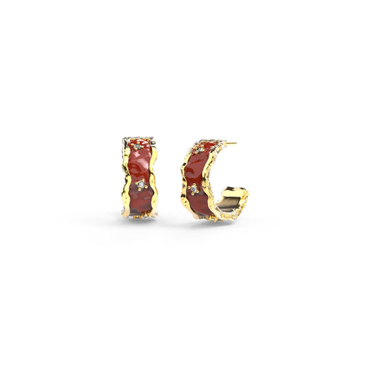 OINICIO Sediment Red Epoxy Resin Zircon Stud Earrings