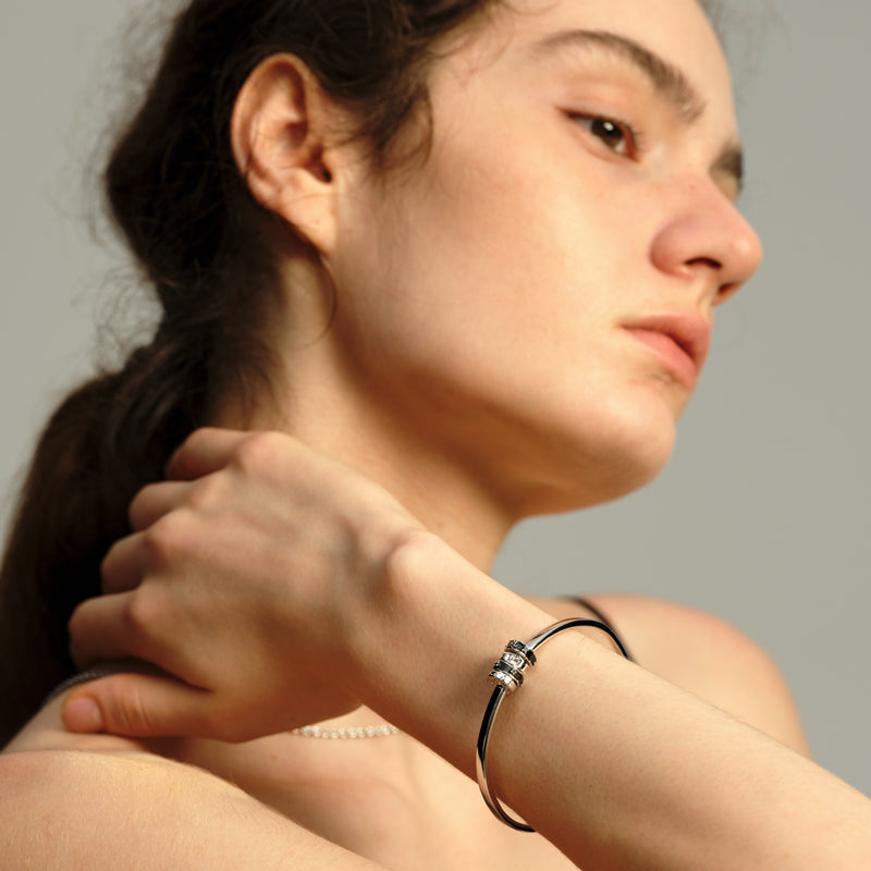 OINICIO Sediment Black Resin Cuff Bracelet with Round Clasp