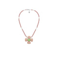 OINICIO Comfort Zone Pink Leather Flower Necklace with Prasiolite and Shell Pearls