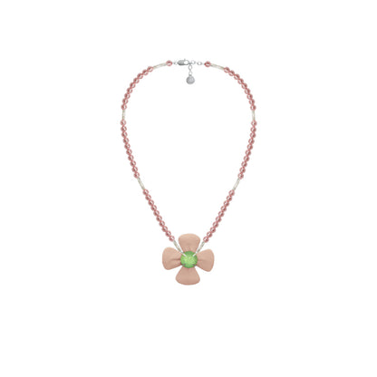 OINICIO comfort zone series pink leather flower shell bead necklace