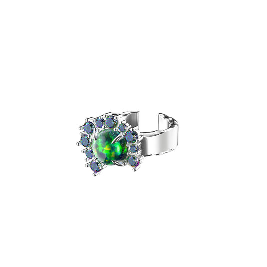 OINICIO Sediment Green Opal Ring With Multicolored Zircon Stones