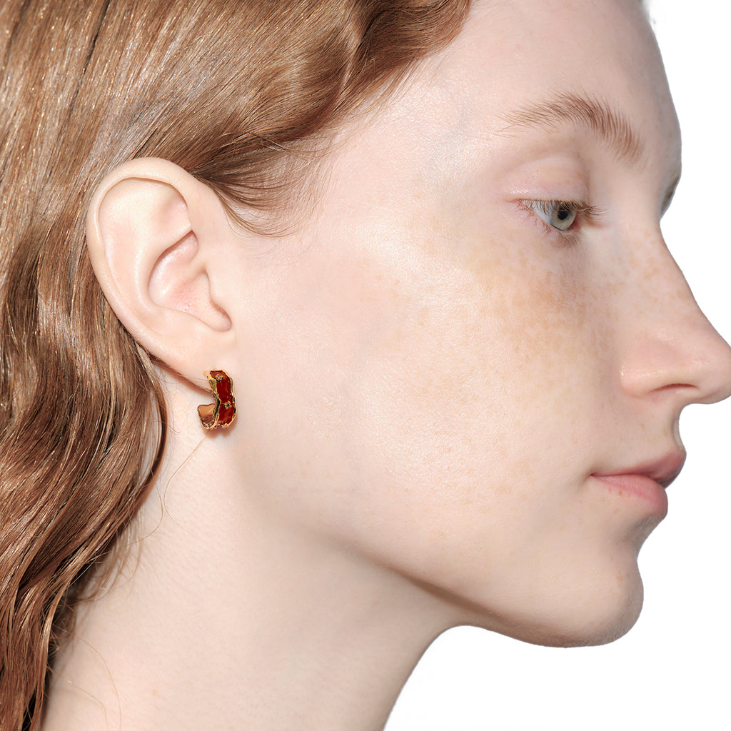 OINICIO Sediment Red Epoxy Resin Zircon Stud Earrings