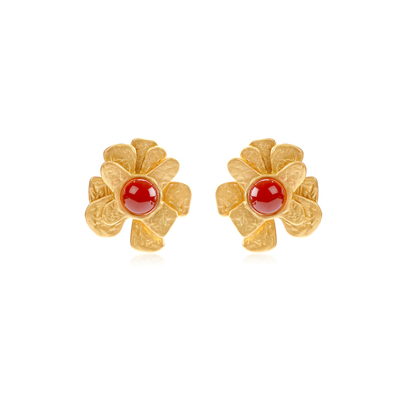 OINICIO Seed Pine Blossom Gem Gold Stud Earrings