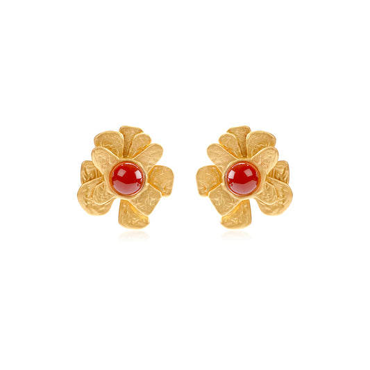 OINICIO Seed Pine Blossom Gem Gold Stud Earrings