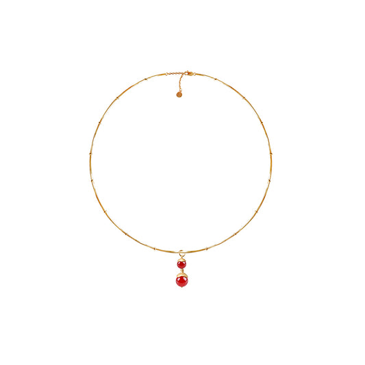 OINICIO Seed 925 Silver and Red Agate Hulu Necklace