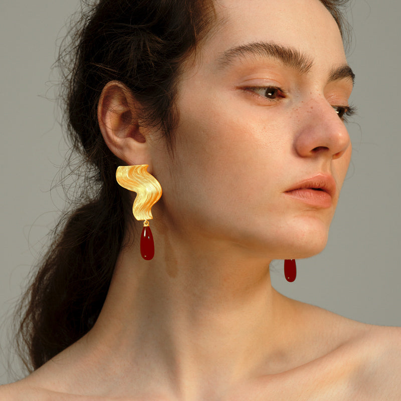 OINICIO Moonquake Red Agate Teardrop Earrings
