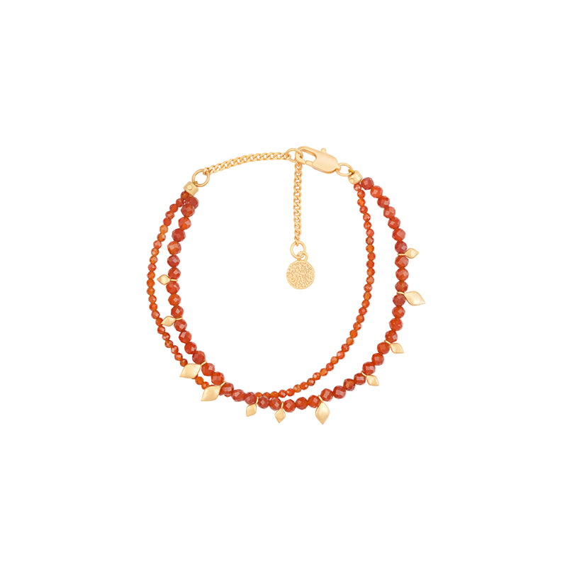 OINICIO Seed Gilt Leaf Red Agate Double-Layer Chain Bracelet
