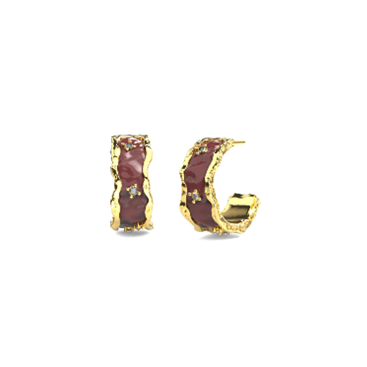 OINICIO Sediment Red Epoxy Resin Zircon Stud Earrings