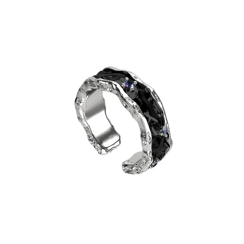 OINICIO Women's Sediment Black Resin Slim Ring with Zirconia, Size 15#