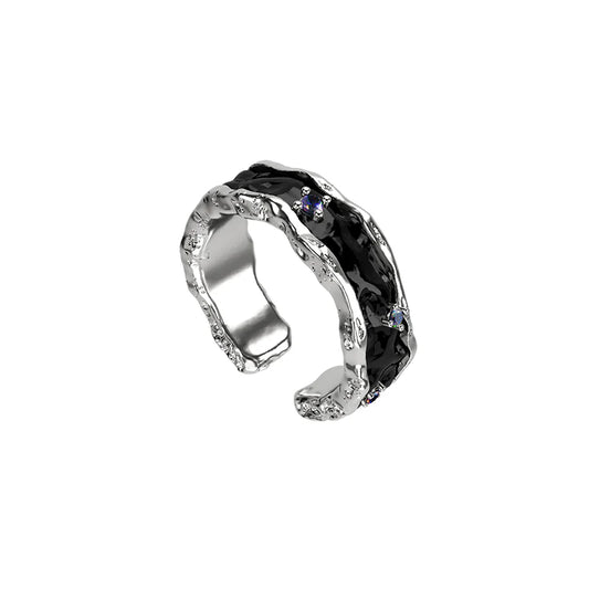 OINICIO Women's Sediment Black Resin Slim Ring with Zirconia, Size 15#