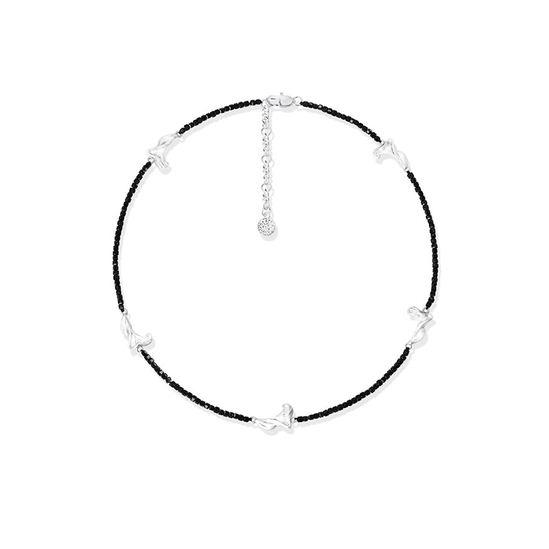 OINICIO Seed Petal Shadow Agate Beaded Silver Necklace