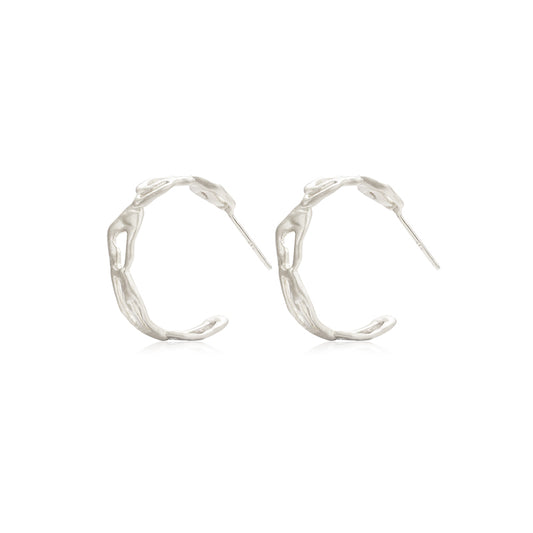 OINICIO Seed Veined Lightshadow Interlaced Silver Hoop Earrings