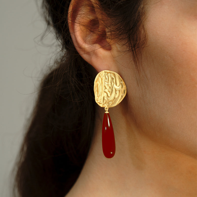 OINICIO Moonquake Red Agate Teardrop Earrings