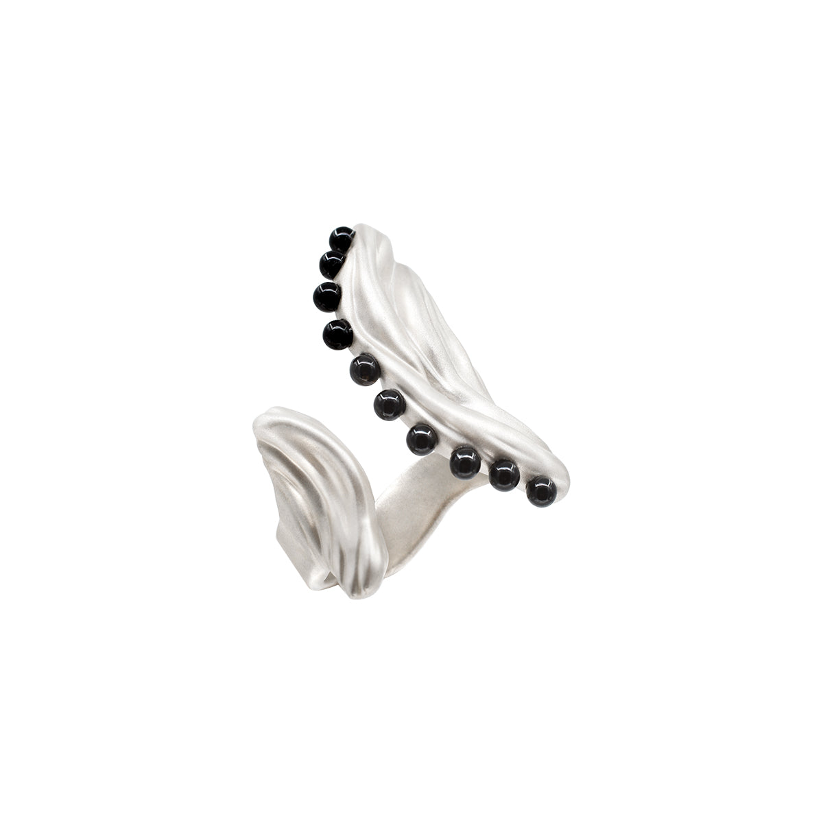 OINICIO Moonquake Wave Pattern Black Agate Ring