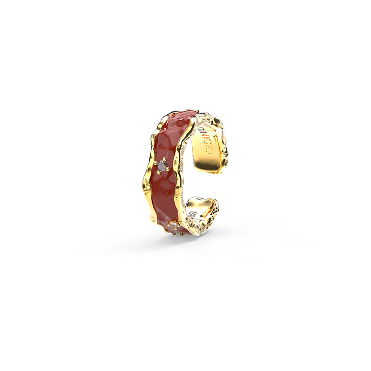 OINICIO Sediment Red Epoxy Resin Zircon Ring, Size 15#