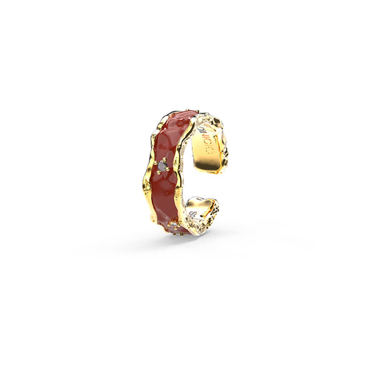 OINICIO Sediment Red Epoxy Resin Zircon Ring