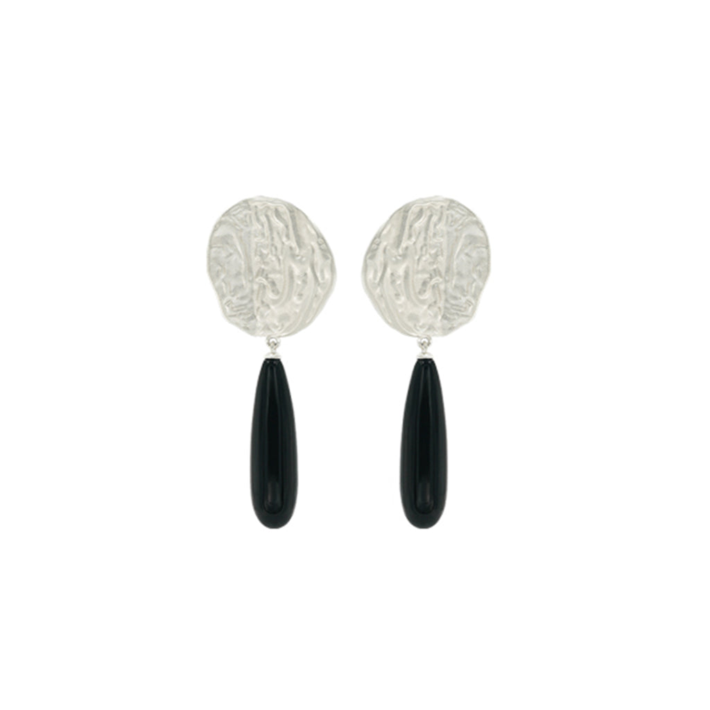 OINICIO Moonquake Round Black Agate Teardrop Earrings