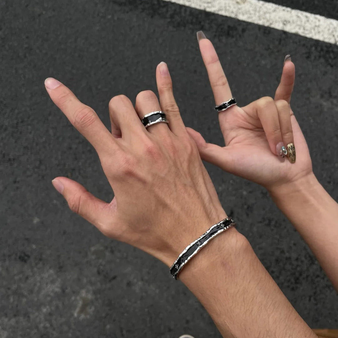 OINICIO Men's Sediment Black Wide Ring with Zirconia, Size 20#